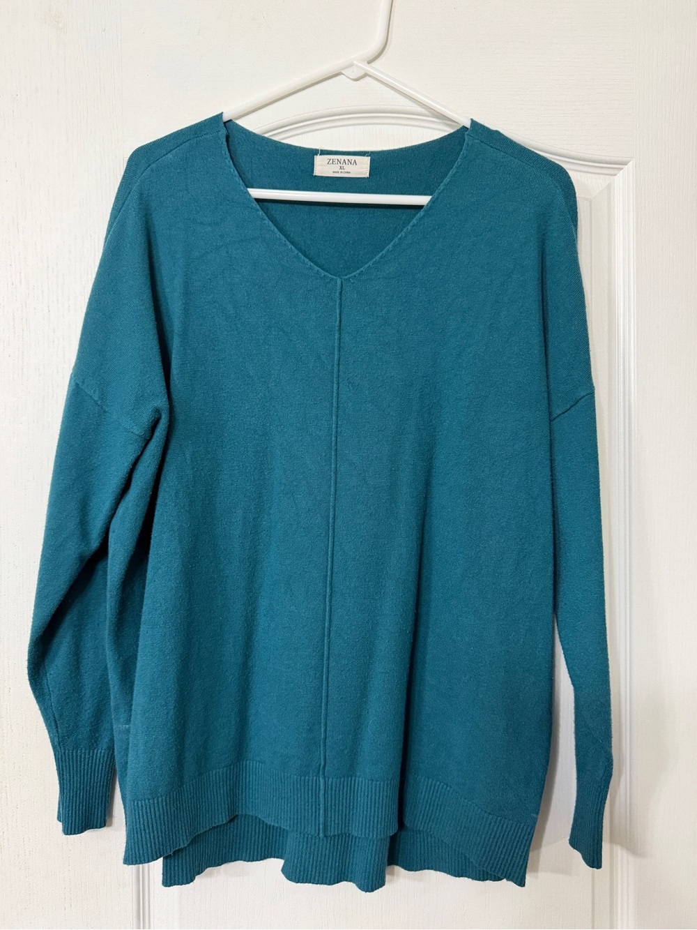 Zenana Outfitters Teal V-Neck Lightweight Knit Sweater